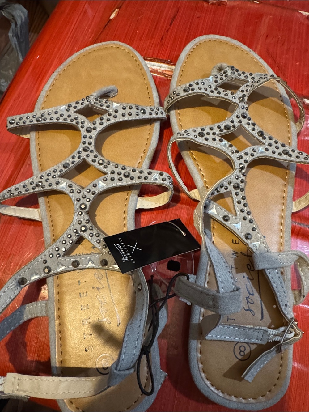 Streetwear Society Silver Grey Studded Strappy Sandals